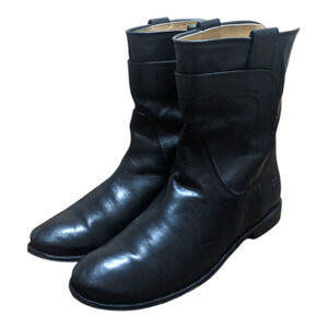 Frye Paige Short Black Leather Riding‎ Boots Womens Size 8.5B Mid Calf Pull on